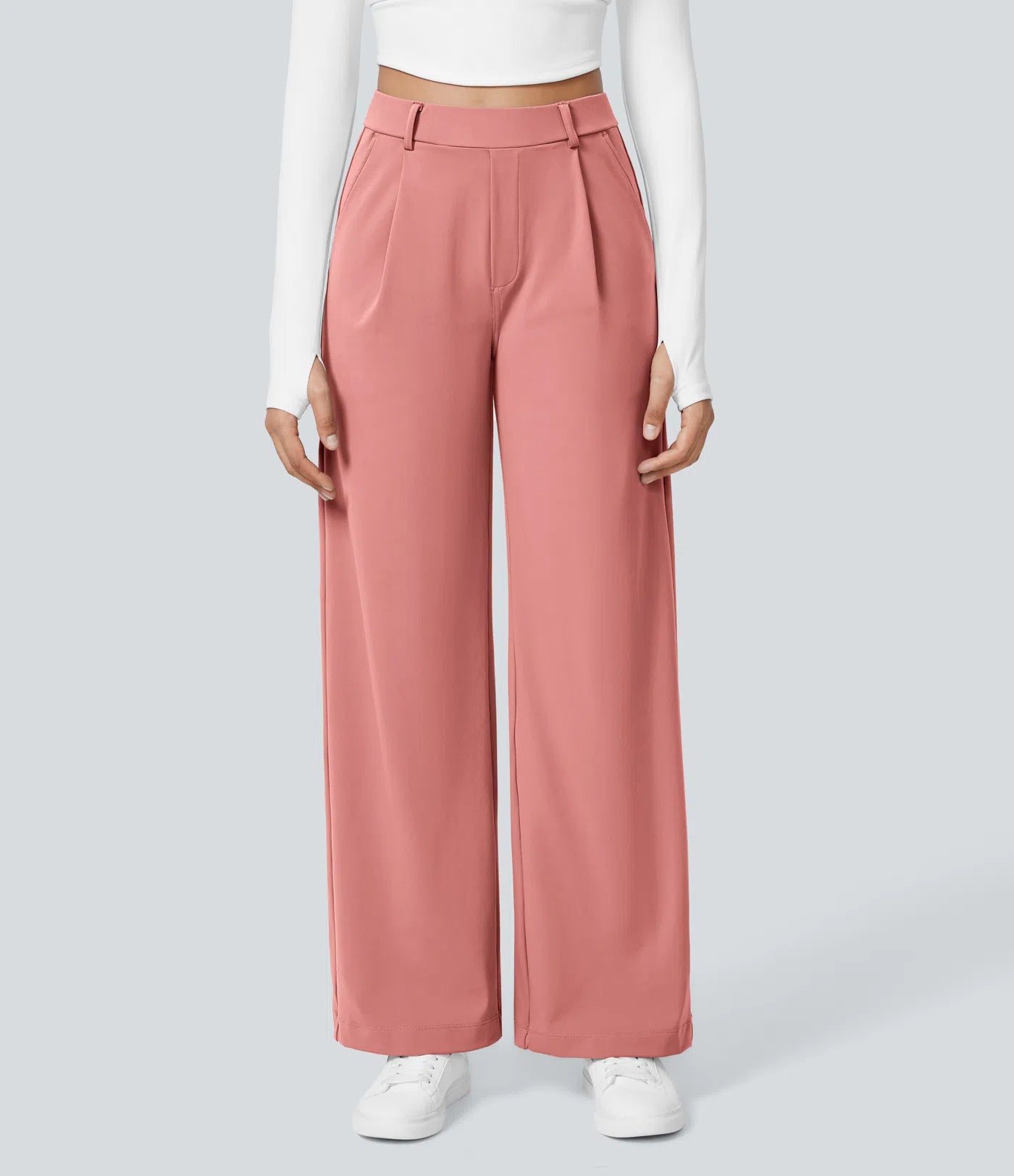 Pantalones de Trabajo Rectos de Talle Alto con Bolsillos Laterales