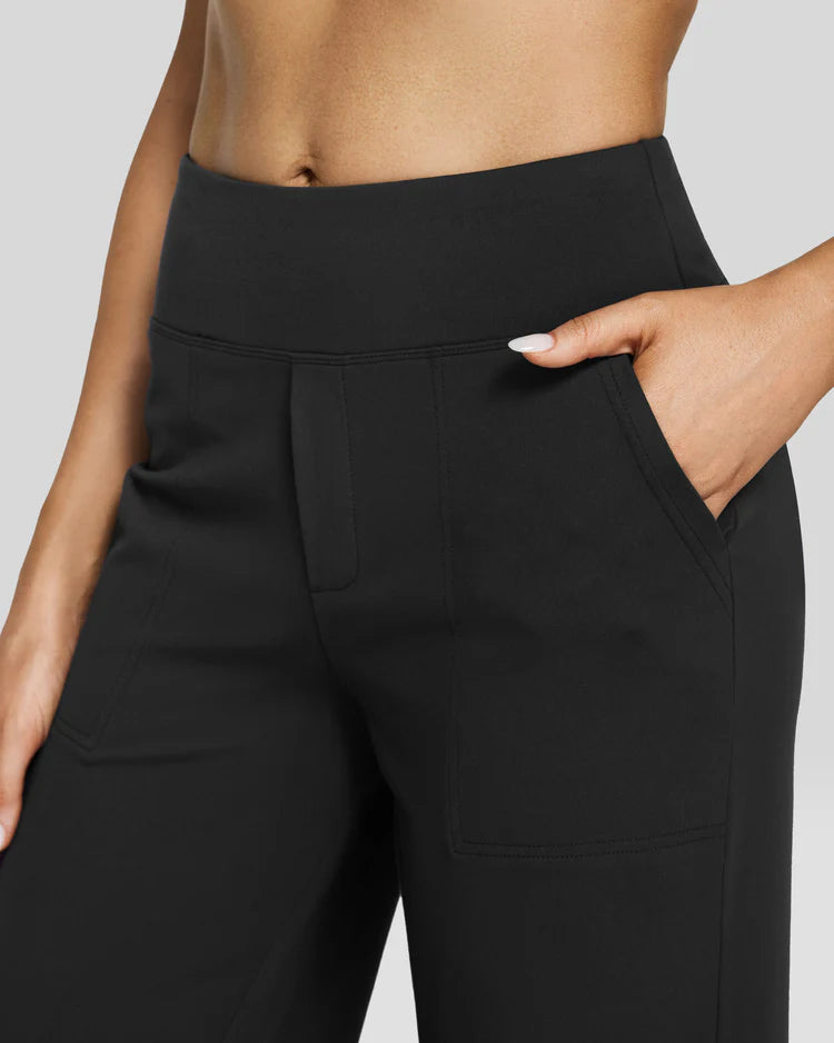 Pantalones Casual de Cintura Alta y Pierna Ancha para Mujer – Cómodos, Elásticos y Versátiles