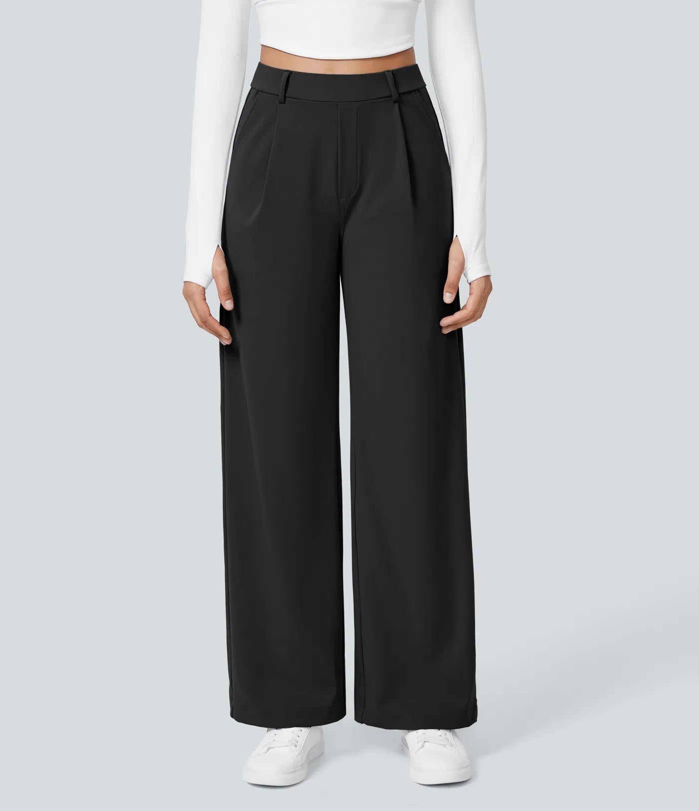 Pantalones de Trabajo Rectos de Talle Alto con Bolsillos Laterales