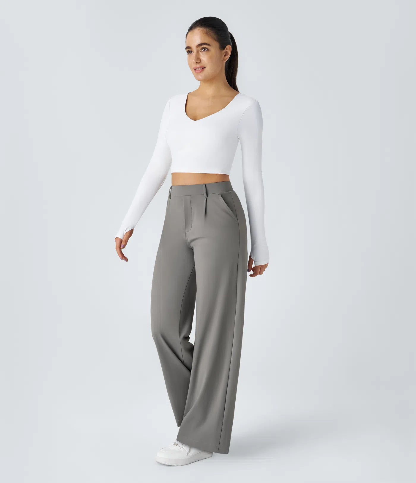 Pantalones de Trabajo Rectos de Talle Alto con Bolsillos Laterales