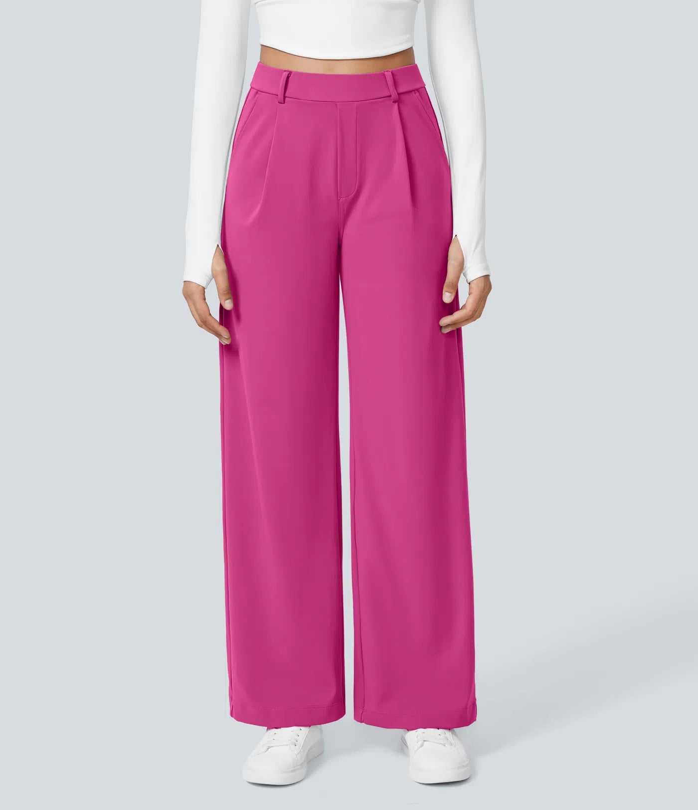 Pantalones de Trabajo Rectos de Talle Alto con Bolsillos Laterales