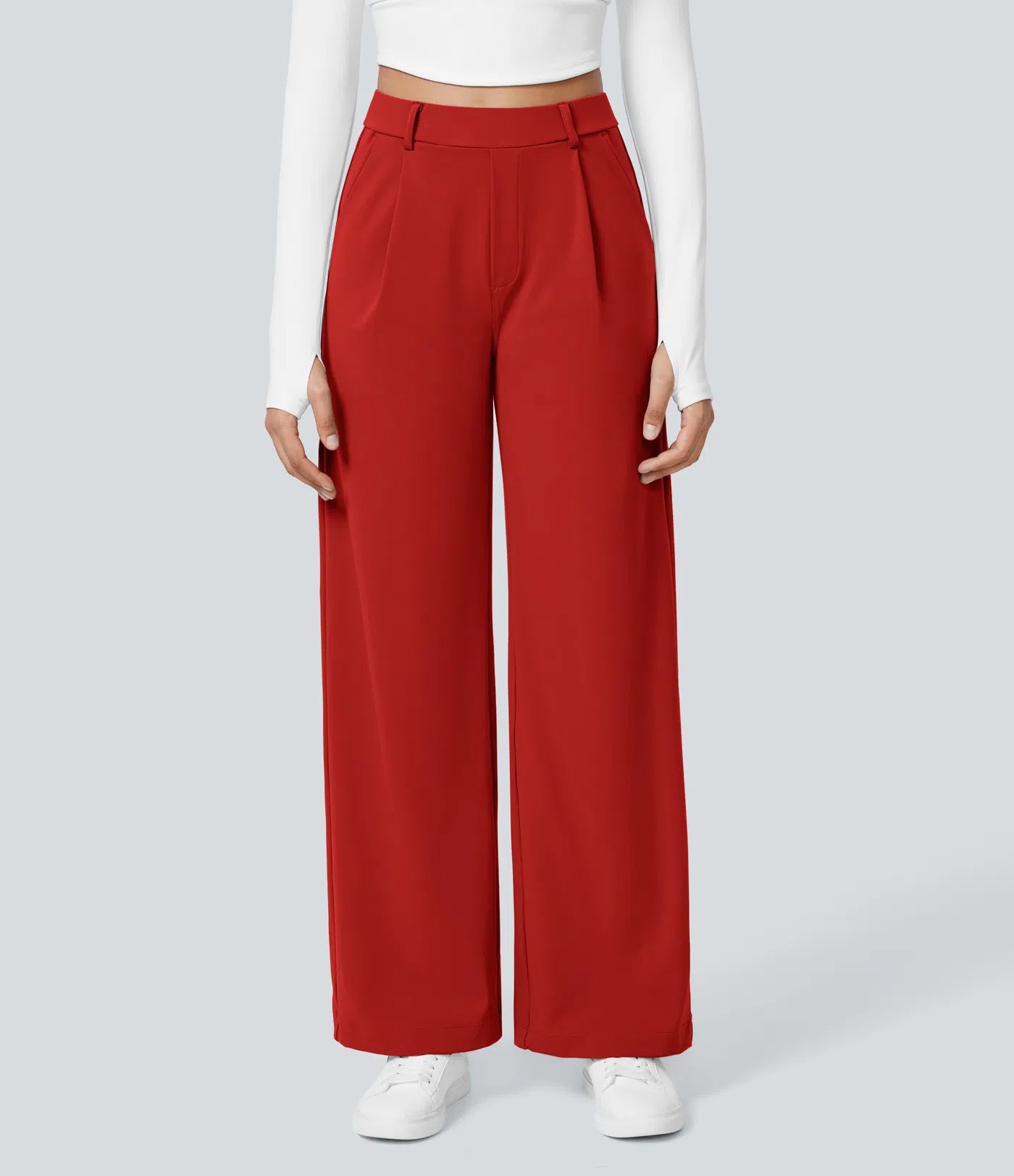 Pantalones de Trabajo Rectos de Talle Alto con Bolsillos Laterales