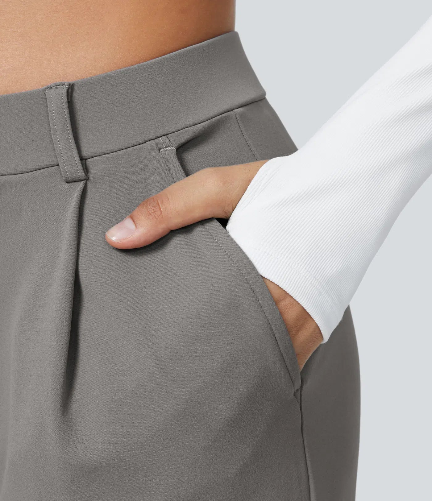 Pantalones de Trabajo Rectos de Talle Alto con Bolsillos Laterales