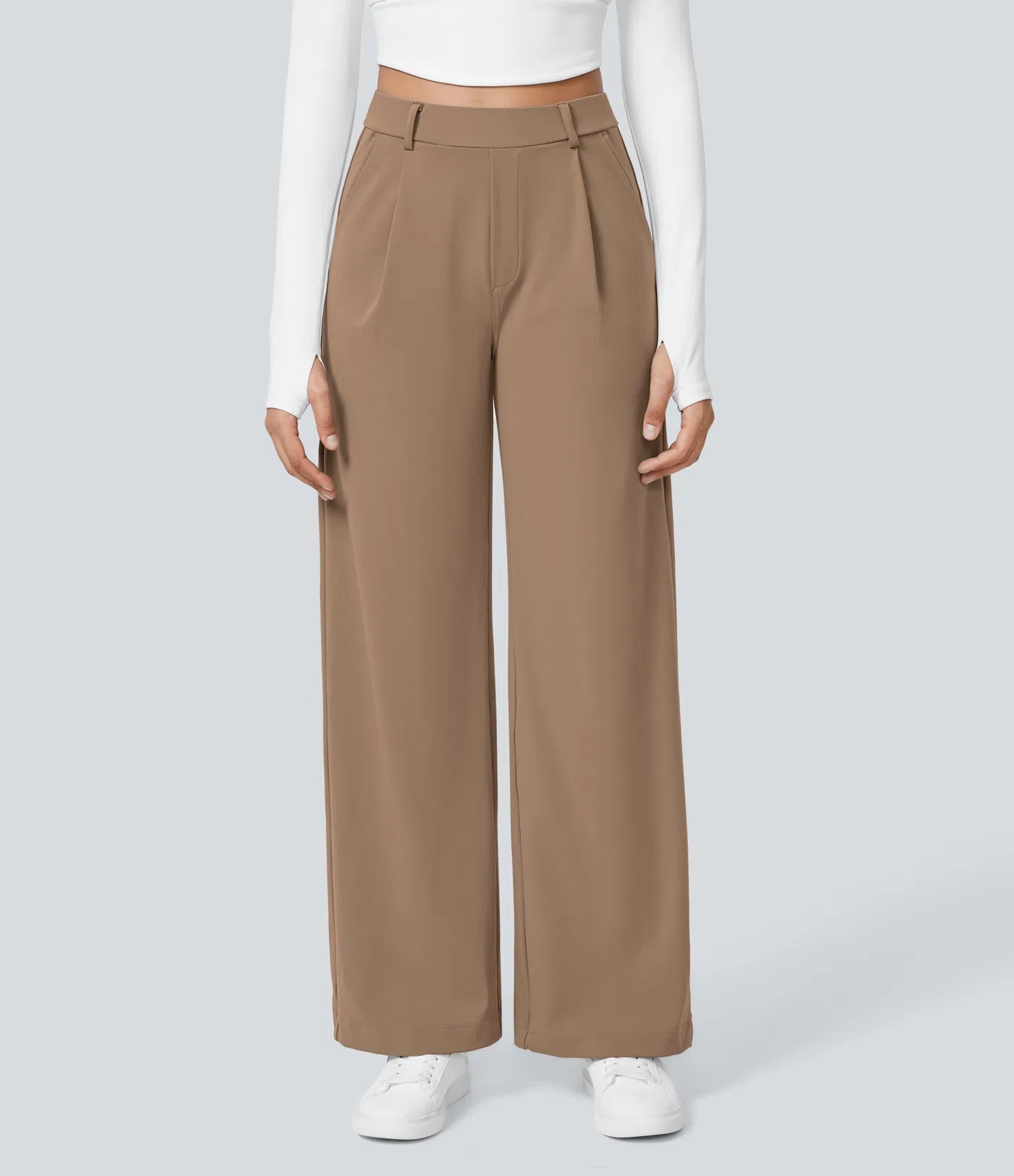 Pantalones de Trabajo Rectos de Talle Alto con Bolsillos Laterales