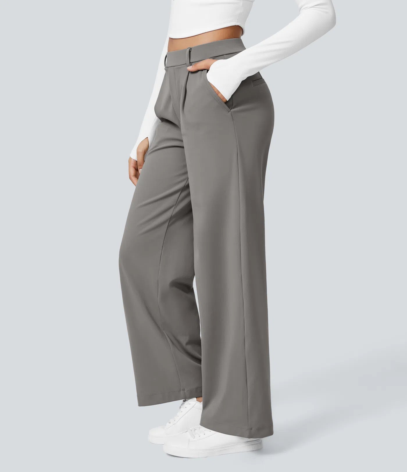 Pantalones de Trabajo Rectos de Talle Alto con Bolsillos Laterales