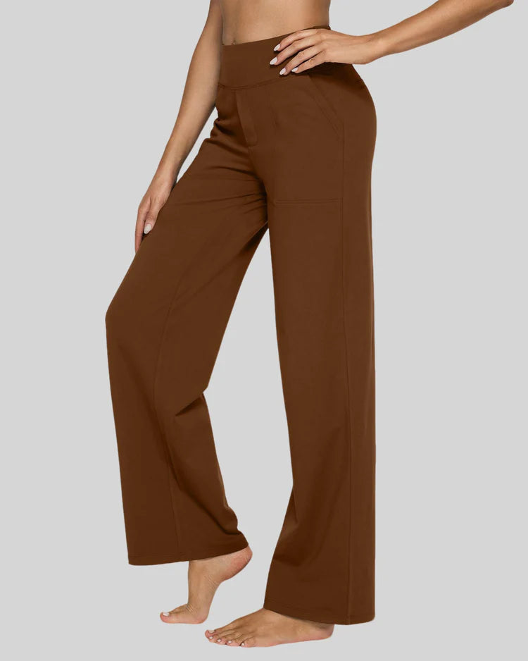 Pantalones Casual de Cintura Alta y Pierna Ancha para Mujer – Cómodos, Elásticos y Versátiles