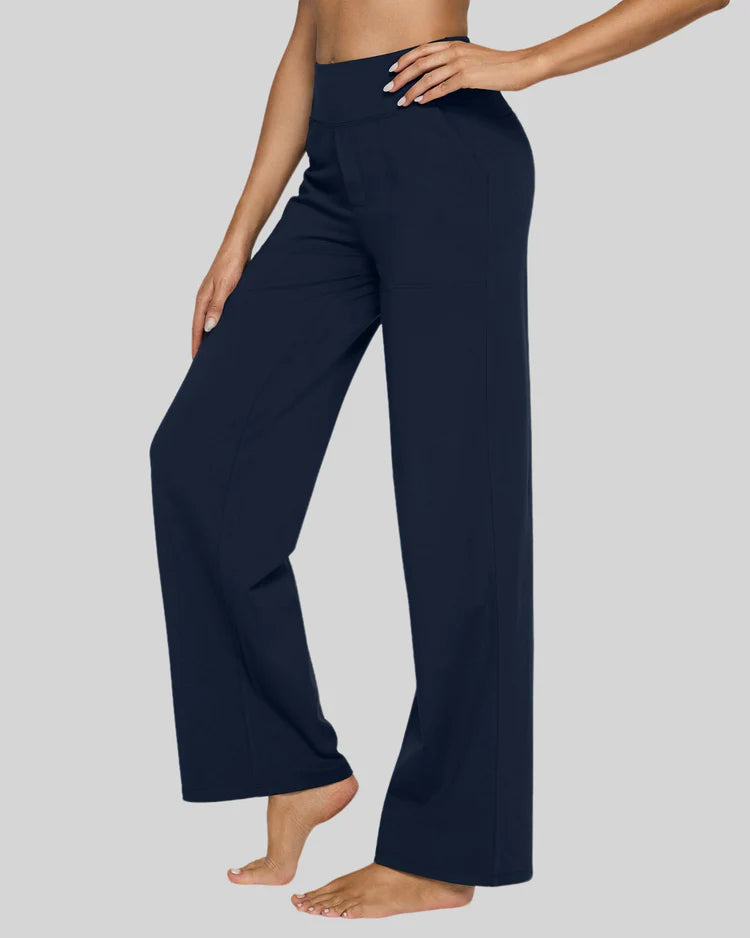 Pantalones Casual de Cintura Alta y Pierna Ancha para Mujer – Cómodos, Elásticos y Versátiles