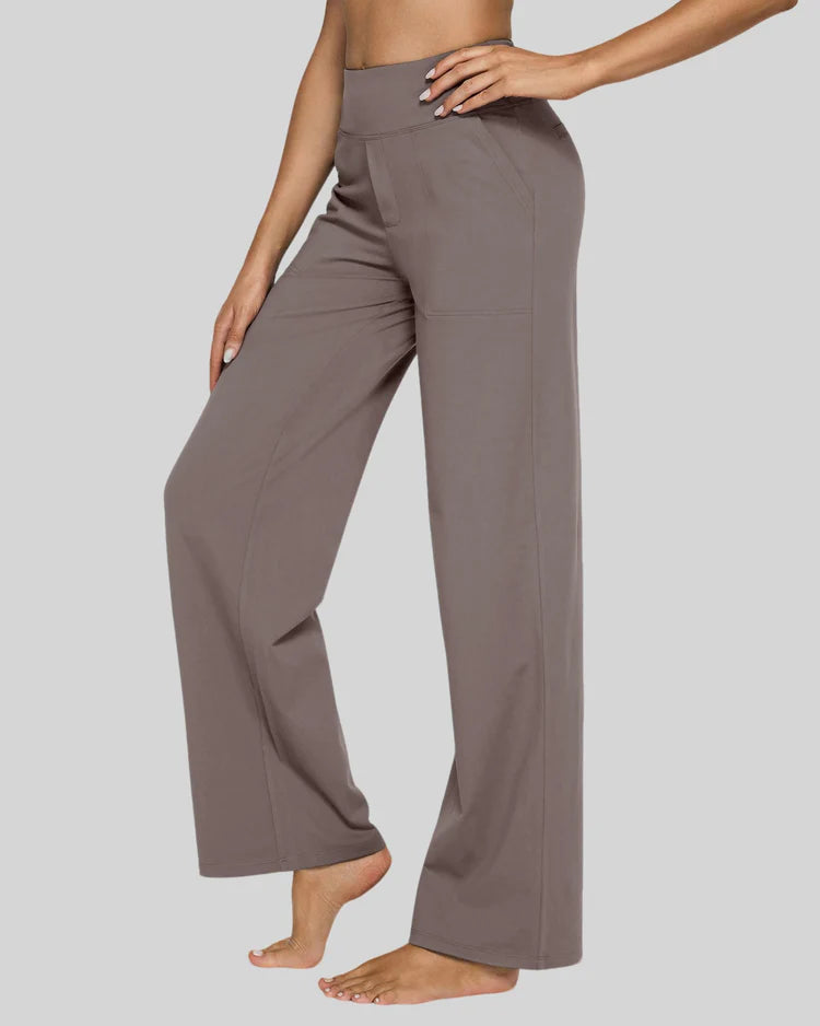 Pantalones Casual de Cintura Alta y Pierna Ancha para Mujer – Cómodos, Elásticos y Versátiles