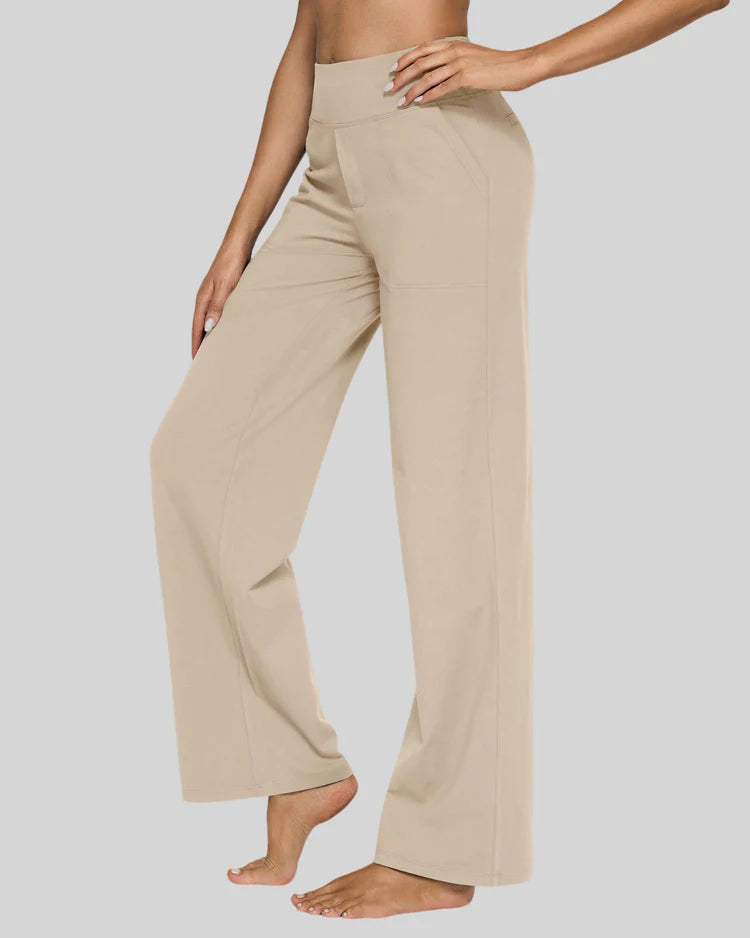 Pantalones Casual de Cintura Alta y Pierna Ancha para Mujer – Cómodos, Elásticos y Versátiles