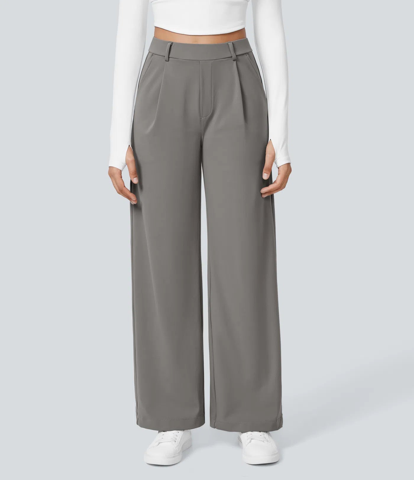 Pantalones de Trabajo Rectos de Talle Alto con Bolsillos Laterales