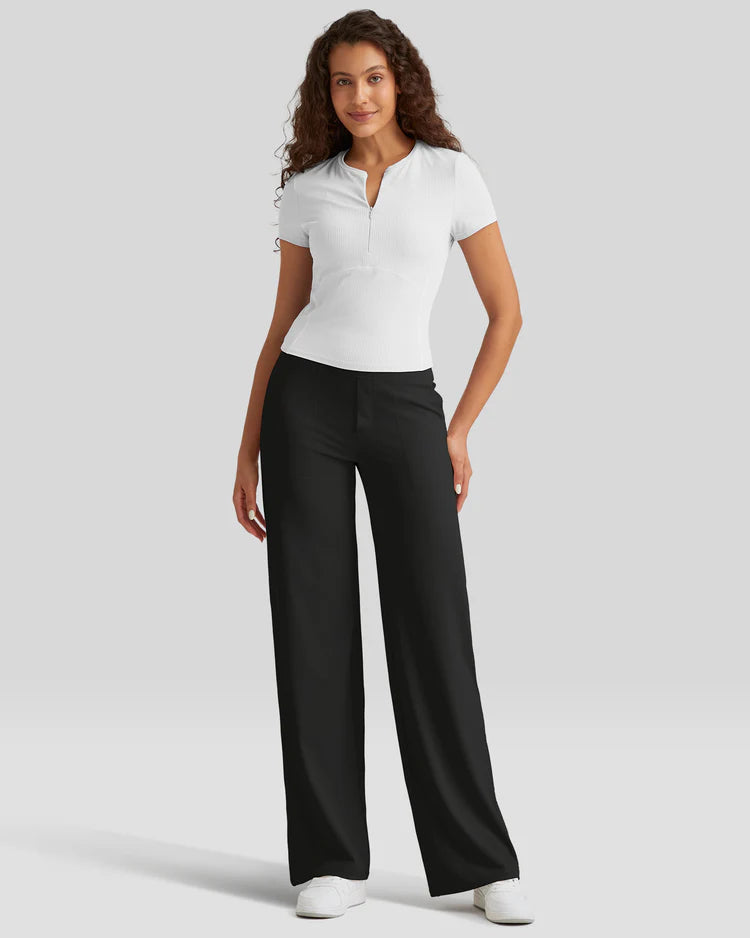 Pantalones Casual de Cintura Alta y Pierna Ancha para Mujer – Cómodos, Elásticos y Versátiles