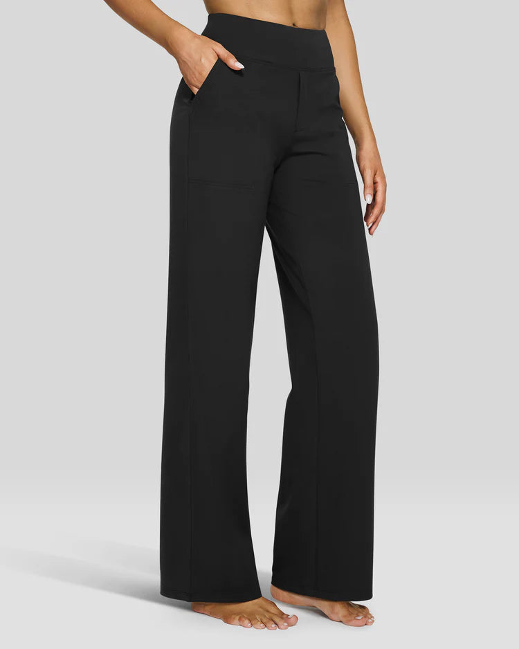 Pantalones Casual de Cintura Alta y Pierna Ancha para Mujer – Cómodos, Elásticos y Versátiles